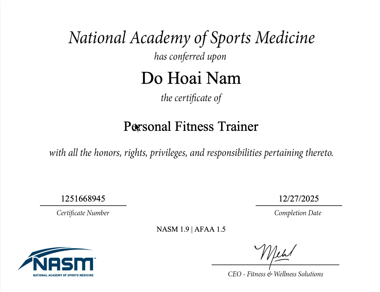 Personal Fitness Trainer (CPT)